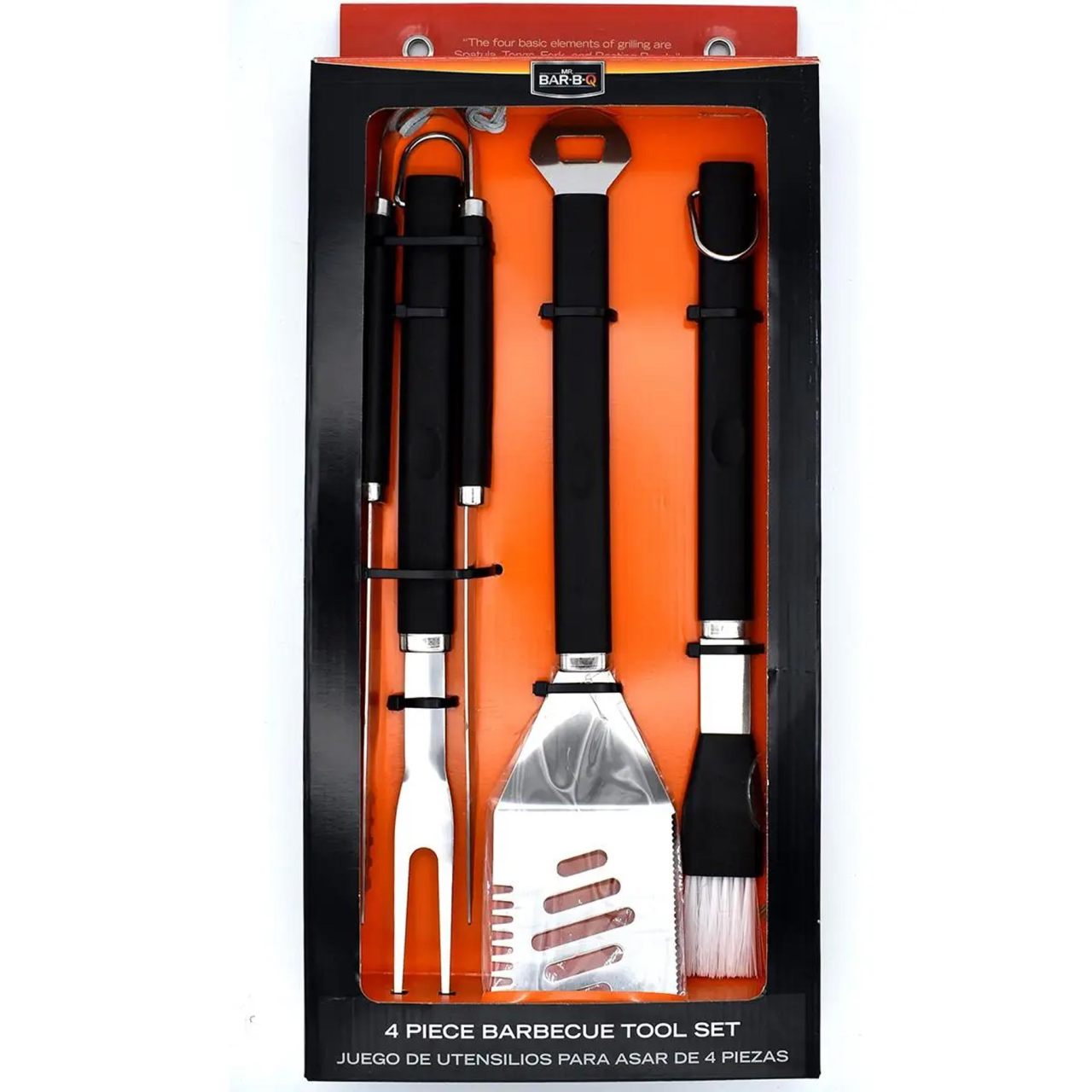 4 Piece Barbecue Tool Set with Plastic Finger Grip