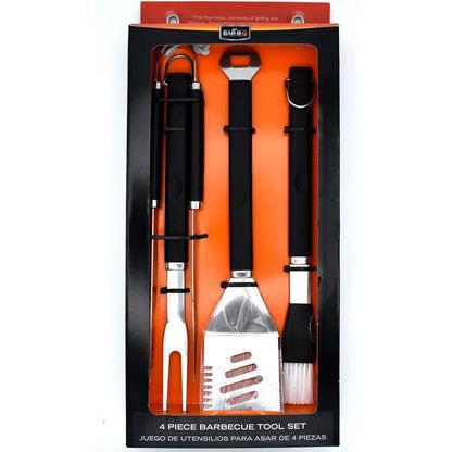 4 Piece Barbecue Tool Set with Plastic Finger Grip