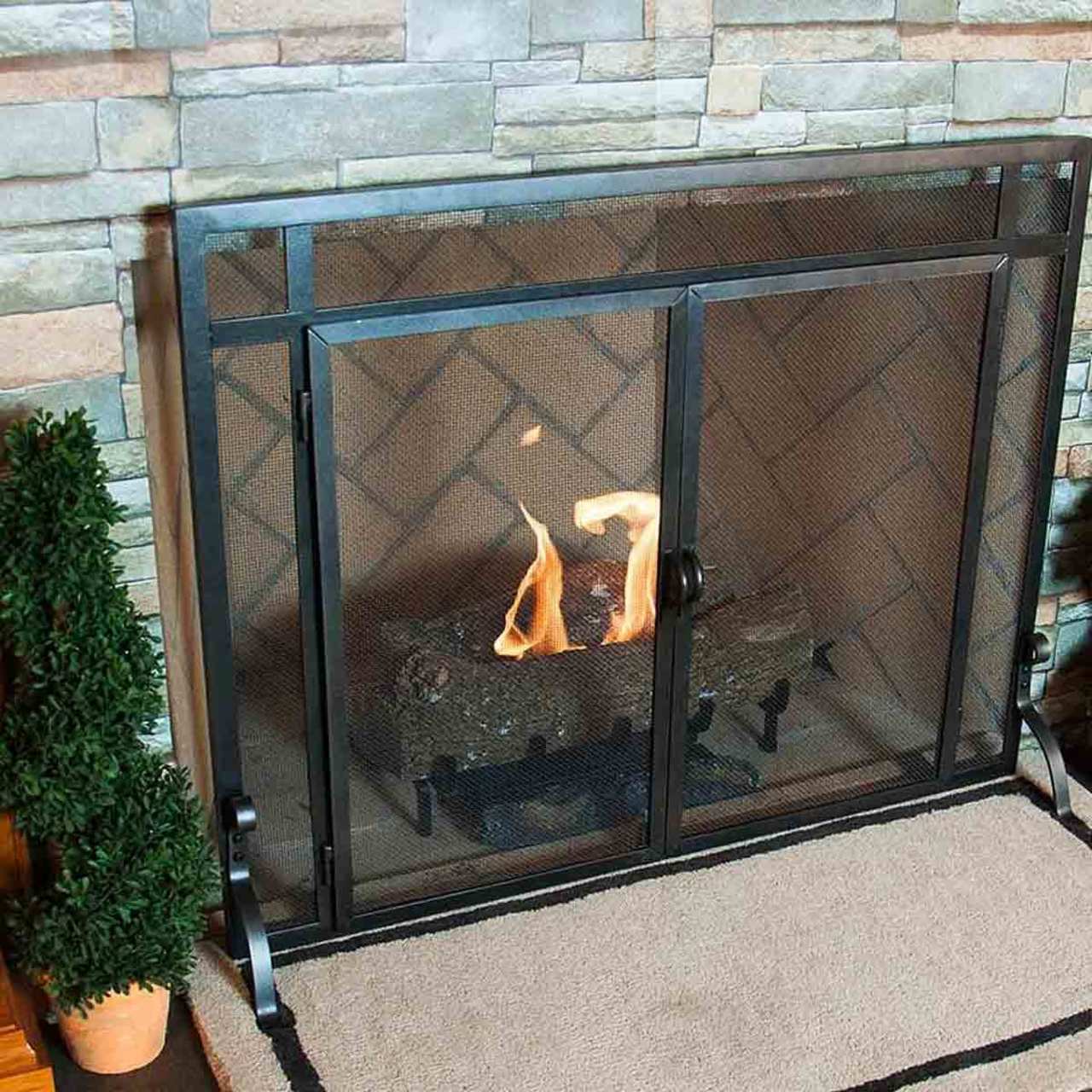 Pilgrim Vintage Forged Iron Fireplace Screen with Doors - 39" W x 31" H