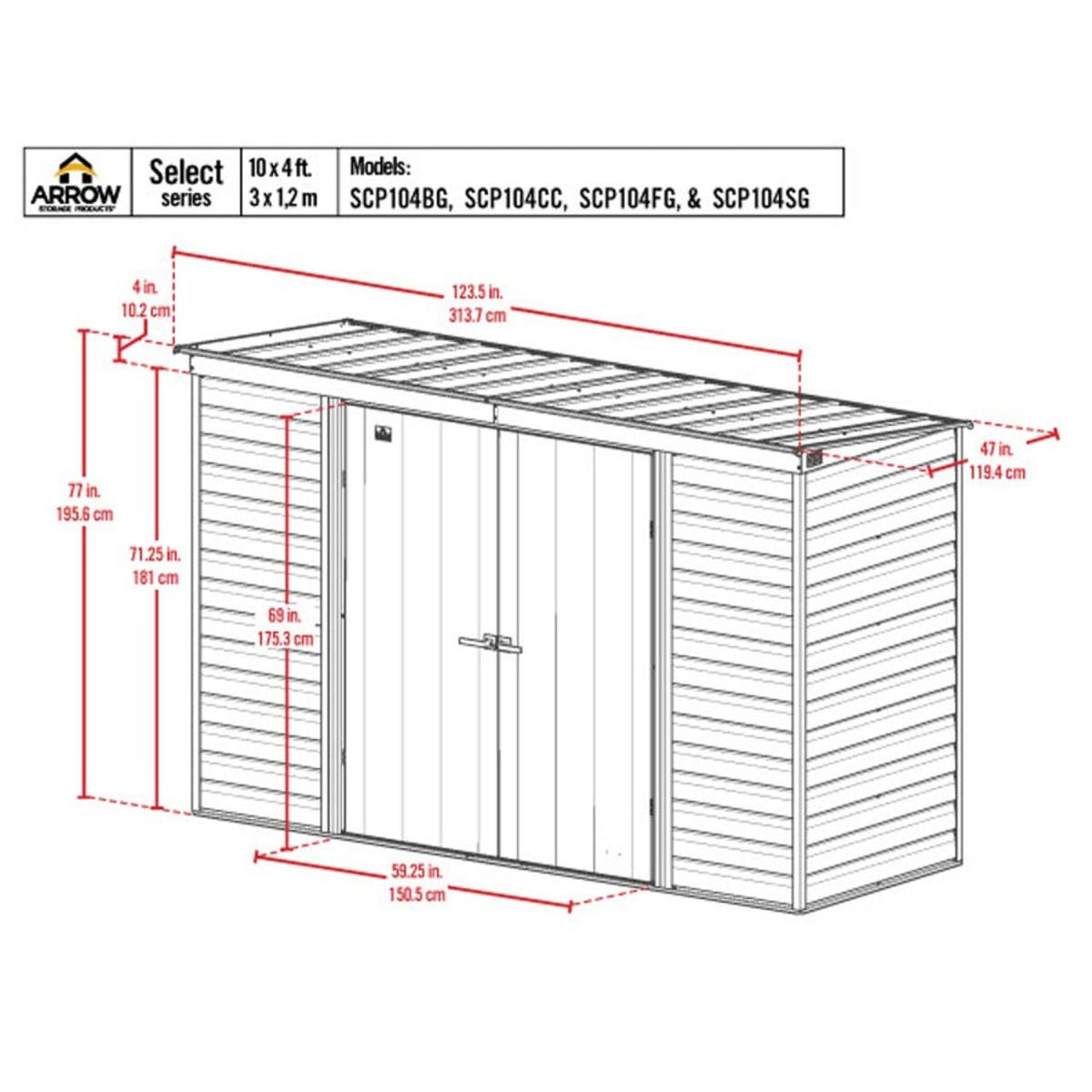 Arrow Select 10' x 4' Steel Storage Shed - Sage Green