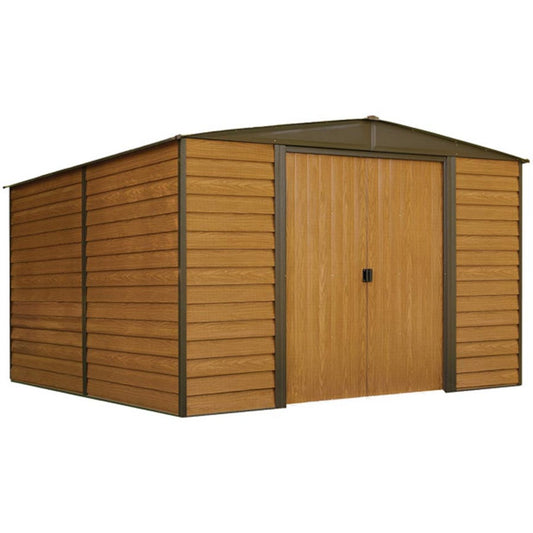 Woodridge 10' x 12' Steel Storage Shed in Coffee and Woodgrain