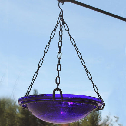 12" Crackle Glass Hanging Birdbath - Cobalt Blue