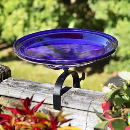 12-in. Cobalt Blue Crackle Glass Bowl Birdbath