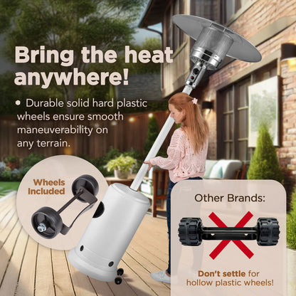 Fire Sense Matte White Finish Patio Heater with Wheels - 67132