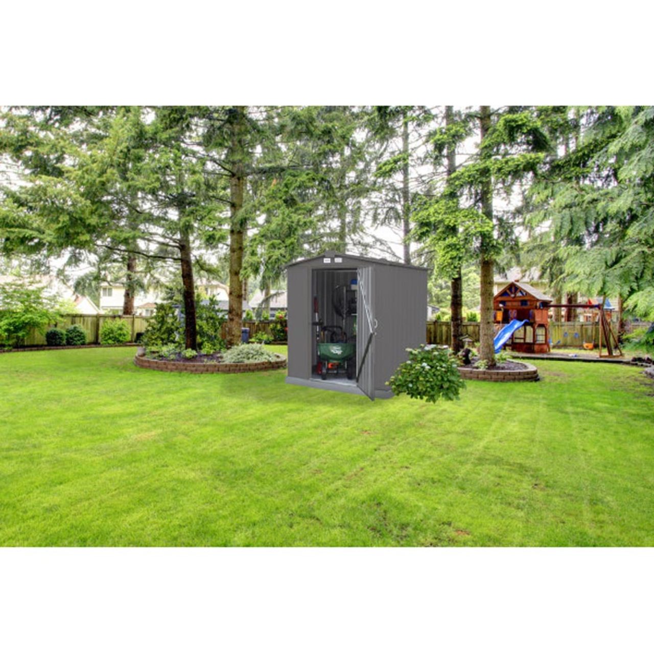 EZEE Low Gable - Galvanized Steel 6' x 5' Storage Shed - Charcoal