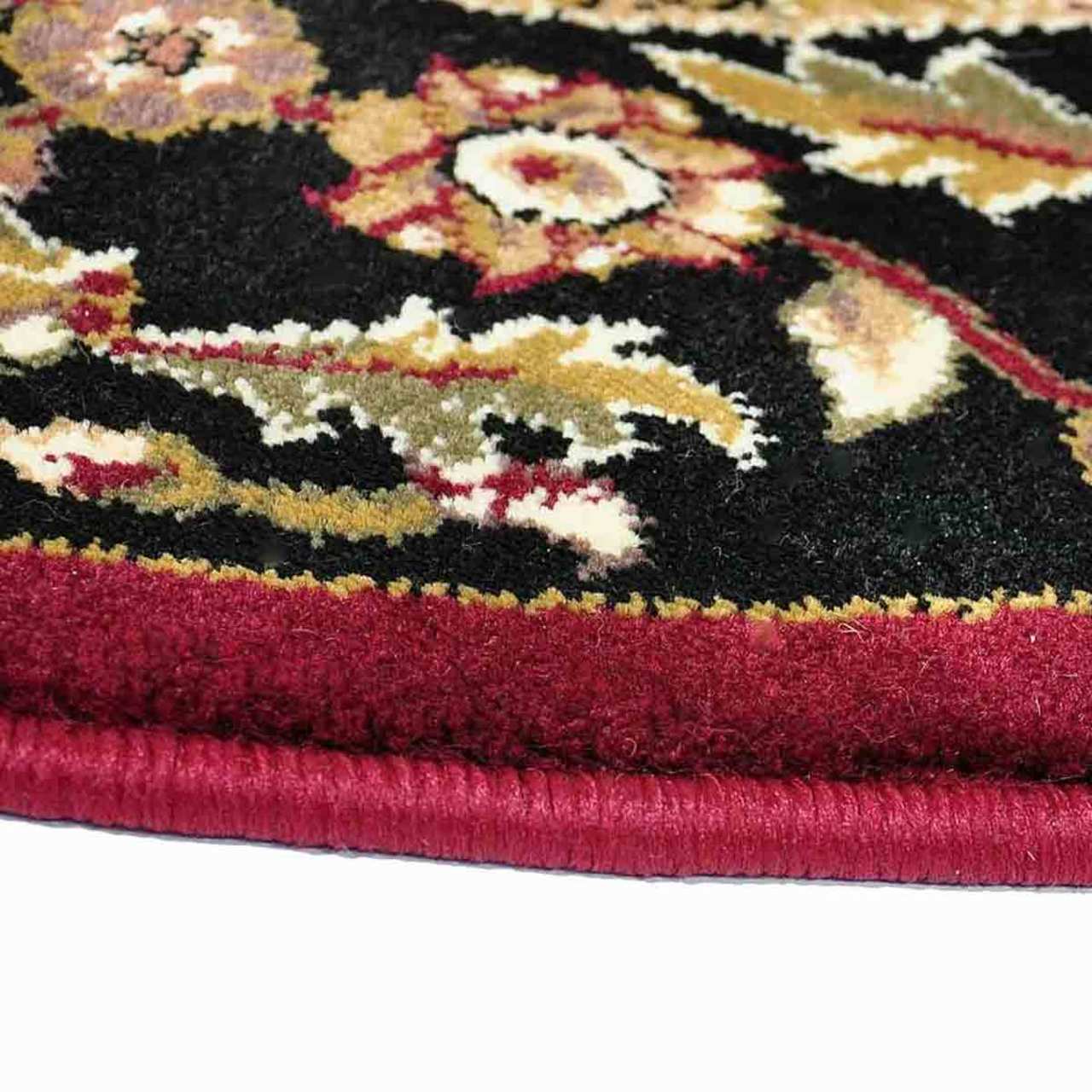 46" Half Round Red and Black Kashan Hearth Rug
