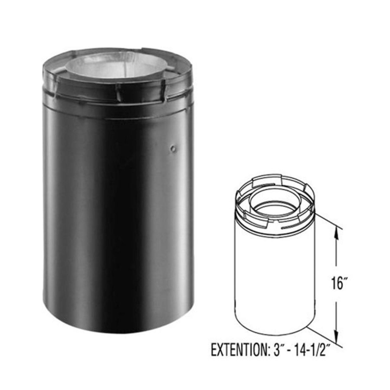 4" x 6 5/8" DirectVent Pro 16" Black Chimney Pipe Extension - 46DVA-16AB