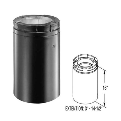 4" x 6 5/8" DirectVent Pro 16" Black Chimney Pipe Extension - 46DVA-16AB