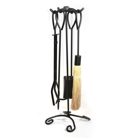 5 Piece Black Ring Handled Fireplace Tool Set - F-1187