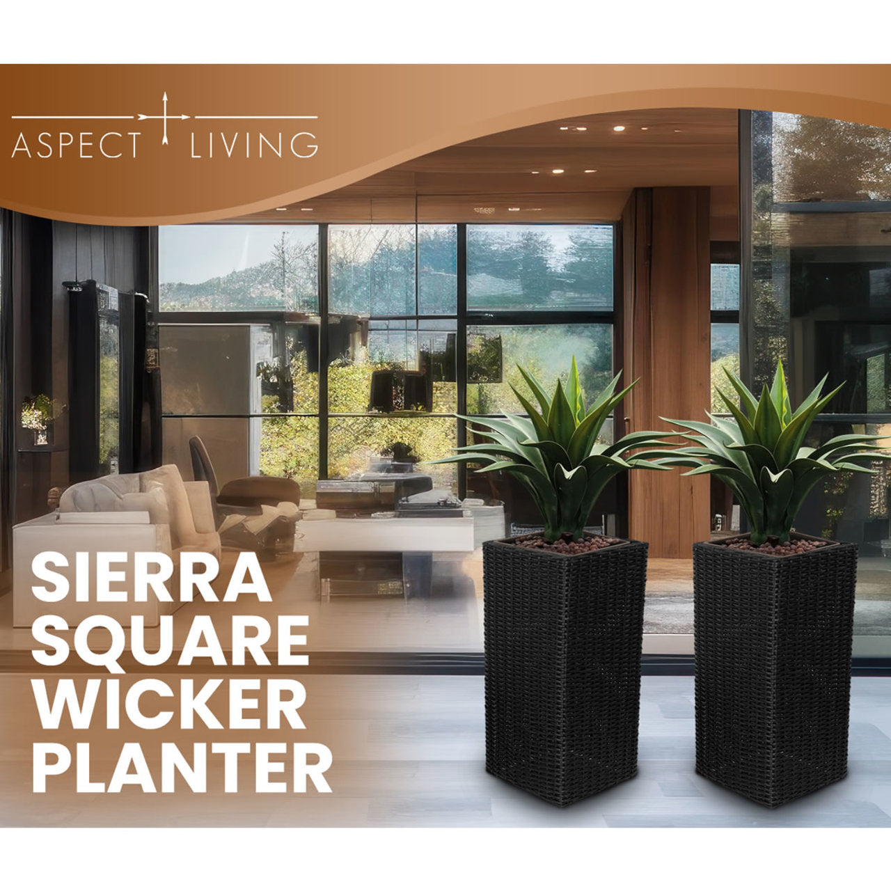 Fire Sense Sierra Square Wicker Planter 2-Piece Set Brown/Black - 66617-66618