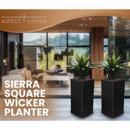Fire Sense Sierra Square Wicker Planter 2-Piece Set Brown/Black - 66617-66618
