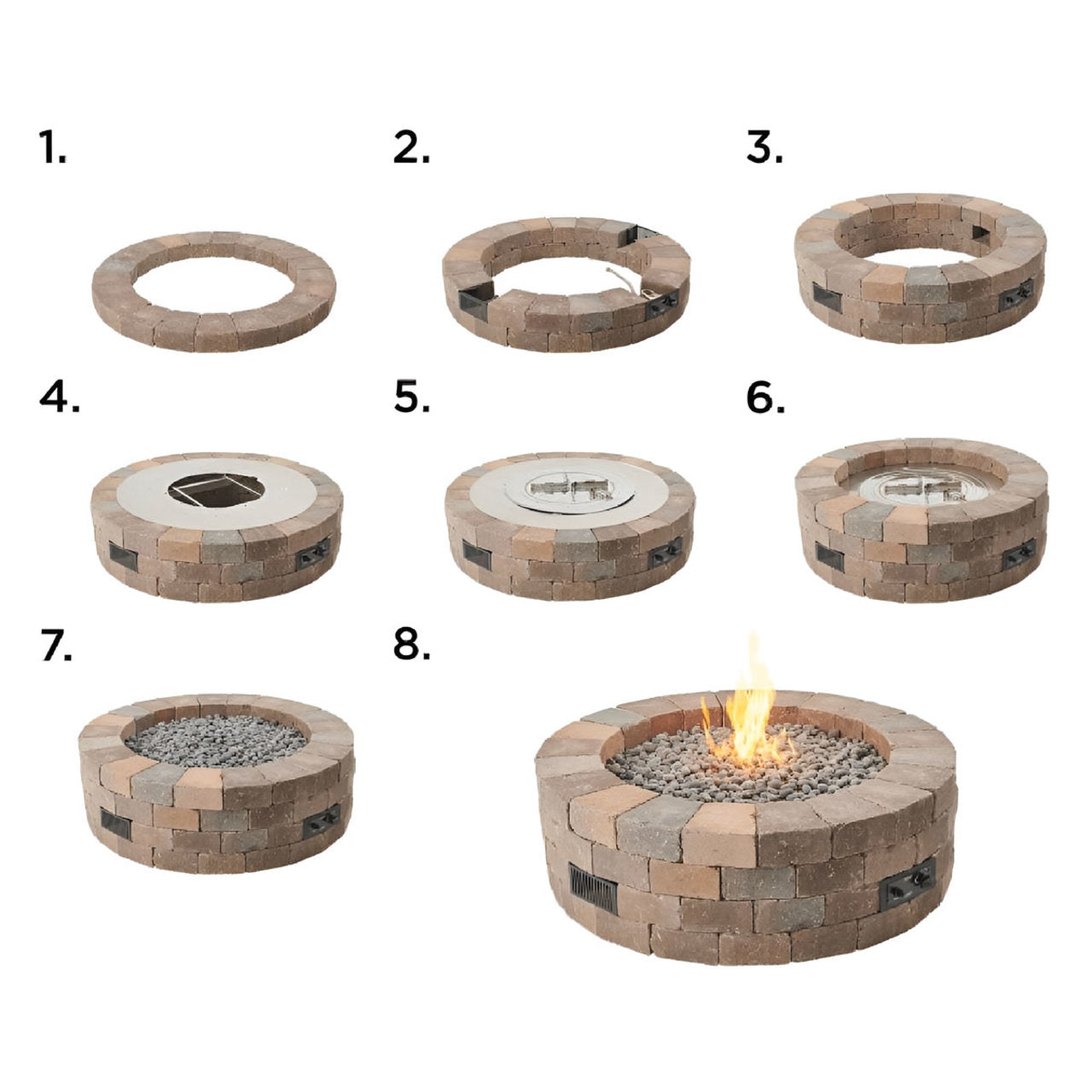 Outdoor Greatroom Bronson Block Square/Round Gas Fire Pit Kit - BRON5151-K/BRON52-K