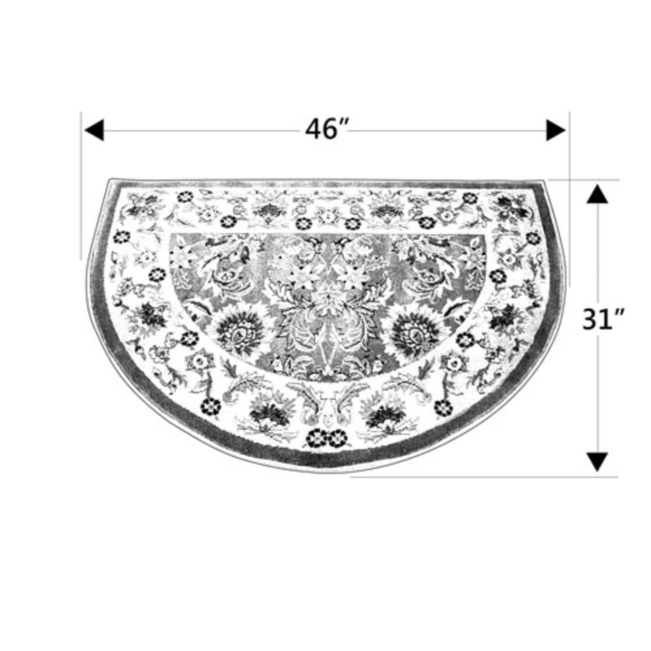 46" Half Round Green and Taupe Kashan Hearth Rug