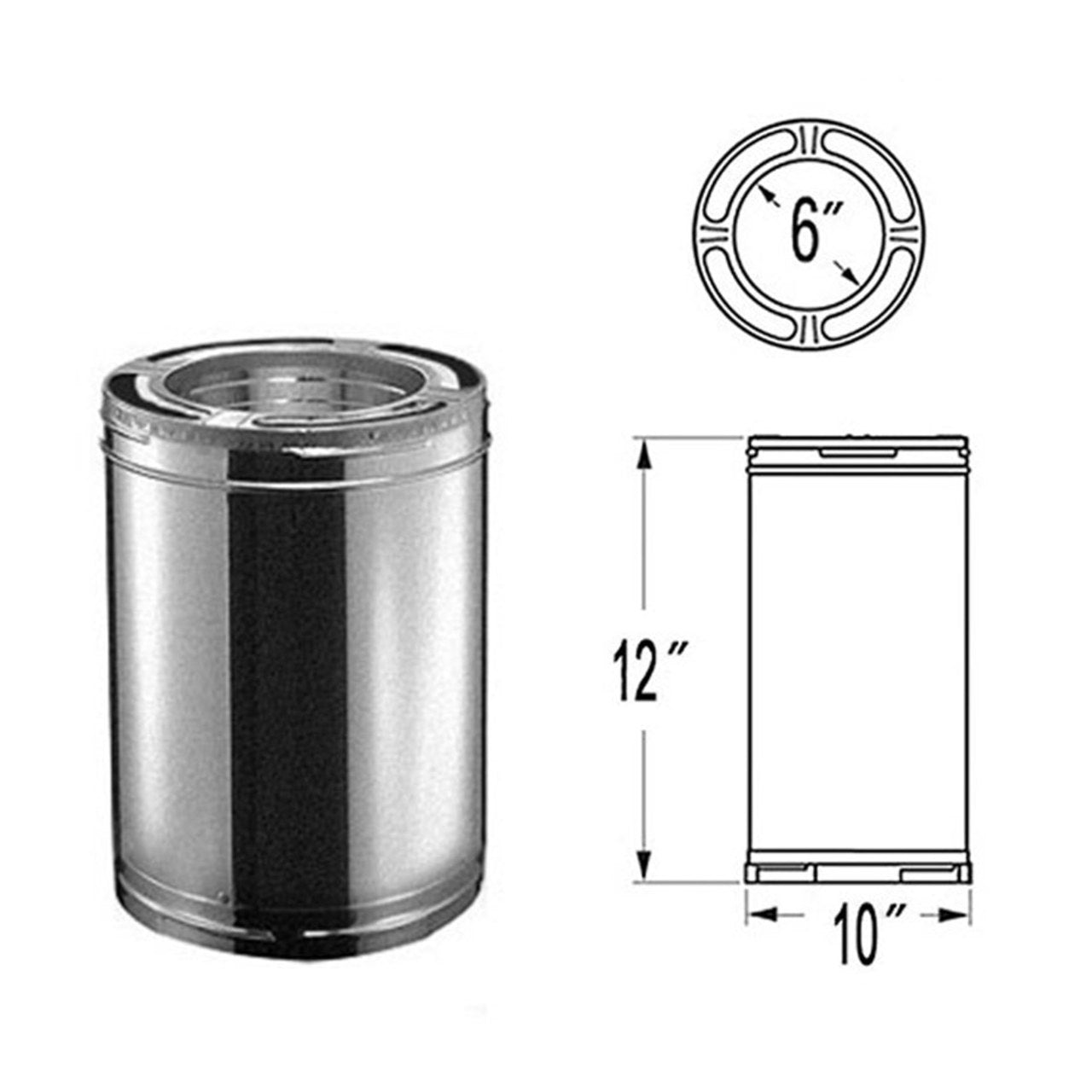 6" x 12" DuraPlus Galvanized Chimney Pipe - 6DP-12