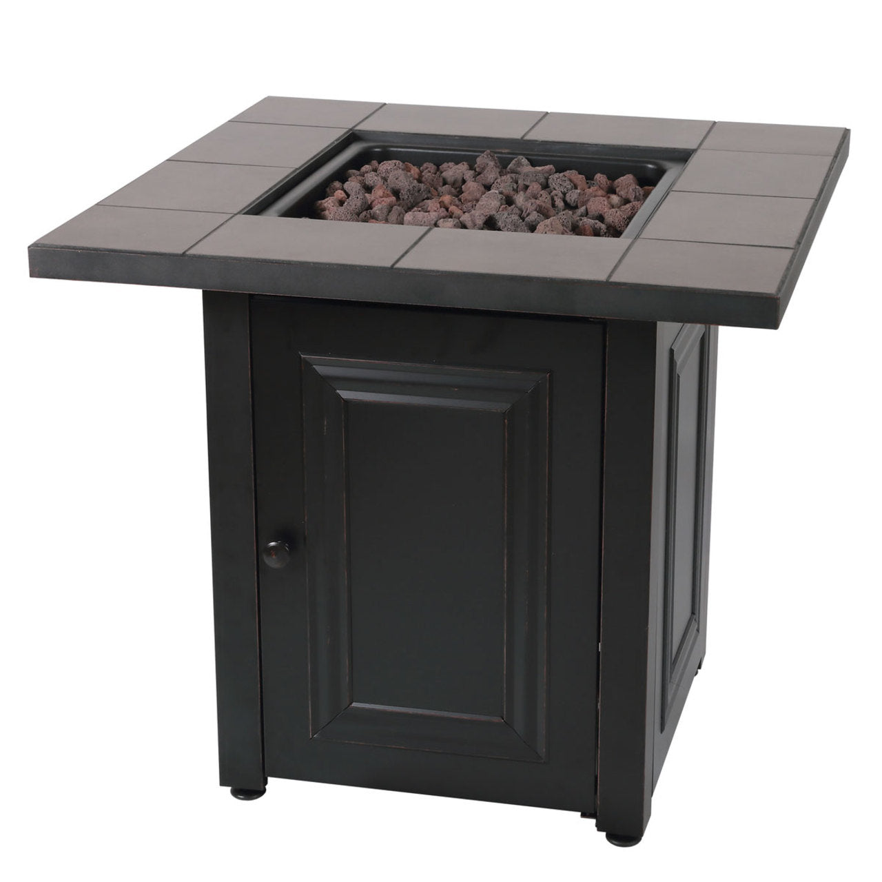 The Vanderbilt - LP Gas Outdoor Fire Pit w/ Ceramic Tile Mantel - Black