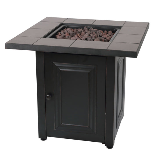 The Vanderbilt - LP Gas Outdoor Fire Pit w/ Ceramic Tile Mantel - Black