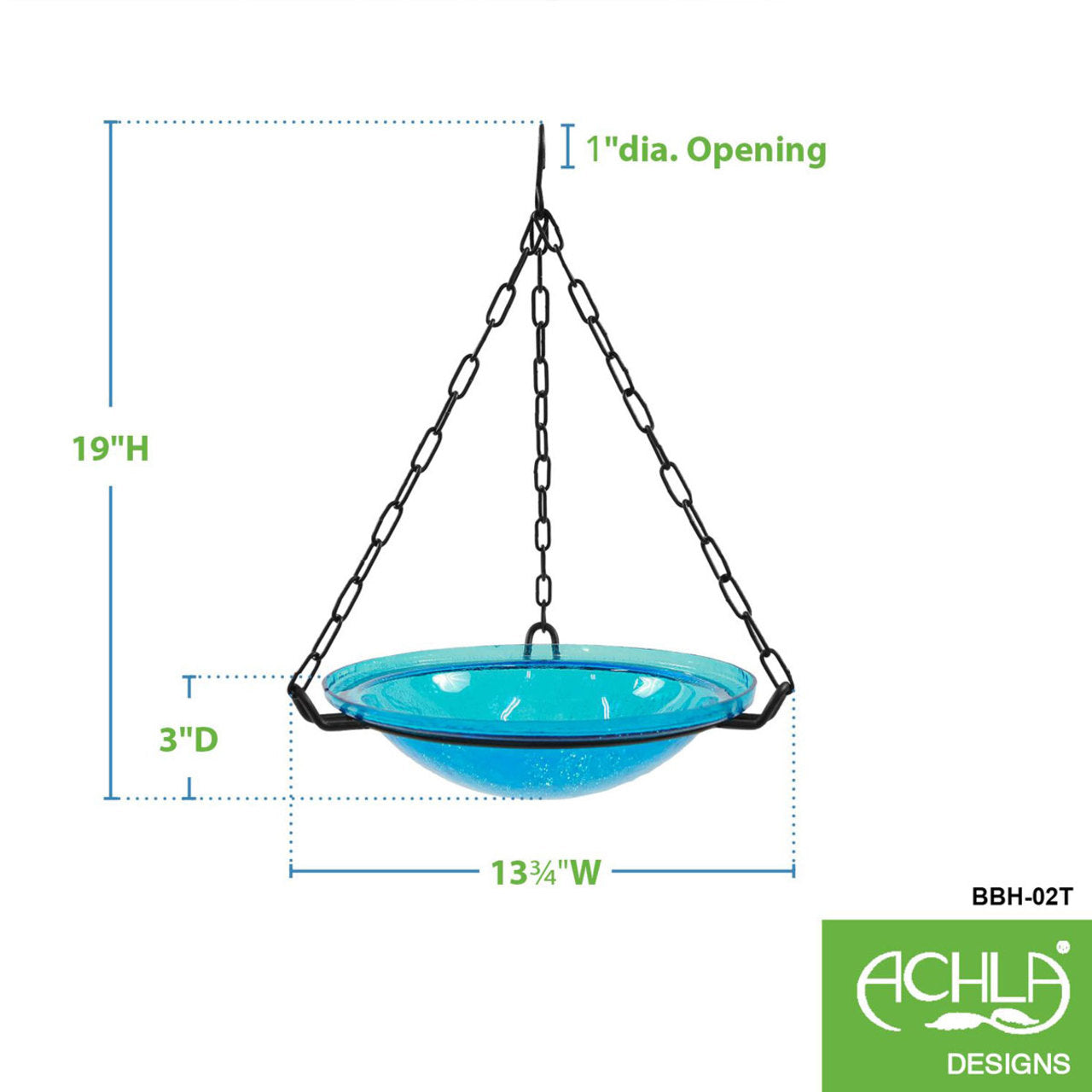 Crackle Glass Hanging Birdbath- Teal
