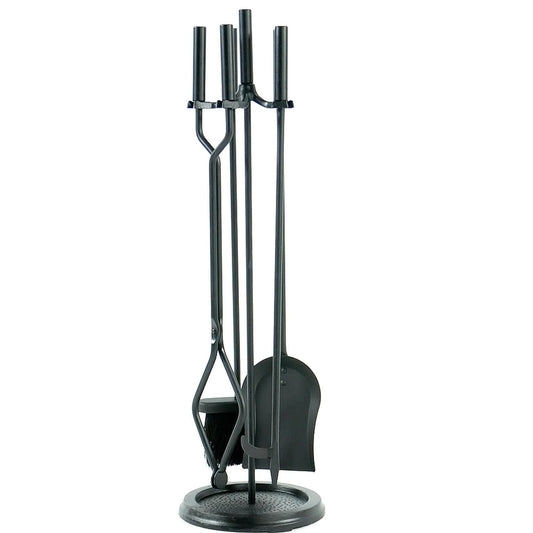 5 Piece Black Wrought Iron Fireplace Tool Set - F-1070
