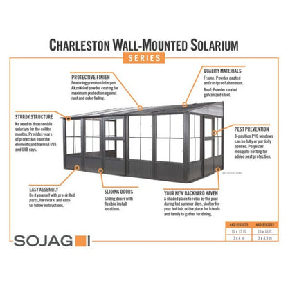 Charleston 10' x 13' Wall Mounted Solarium - Dark Gray