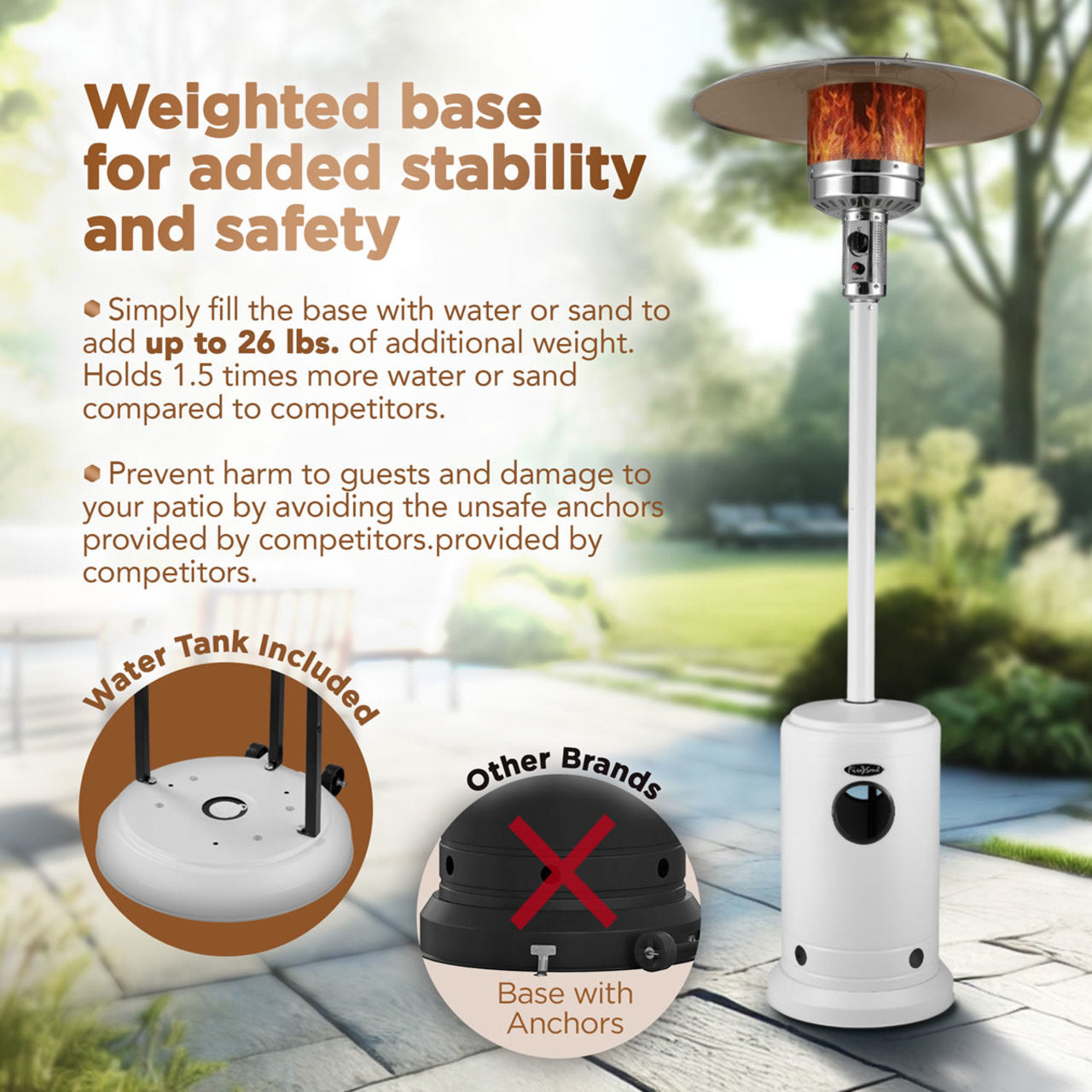 Fire Sense Matte White Finish Patio Heater with Wheels - 67132