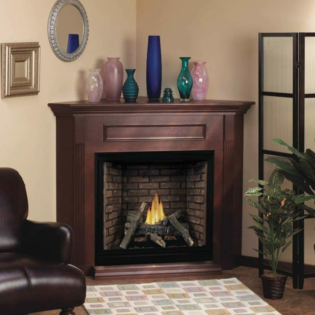 White Mountain Hearth Corner Cabinet Mantel with Base, Cherry EMBC1SC