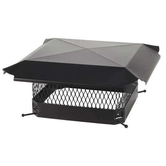 13" x 13" Black Galvanized Single Flue Chimney Cap-5/8" Mesh