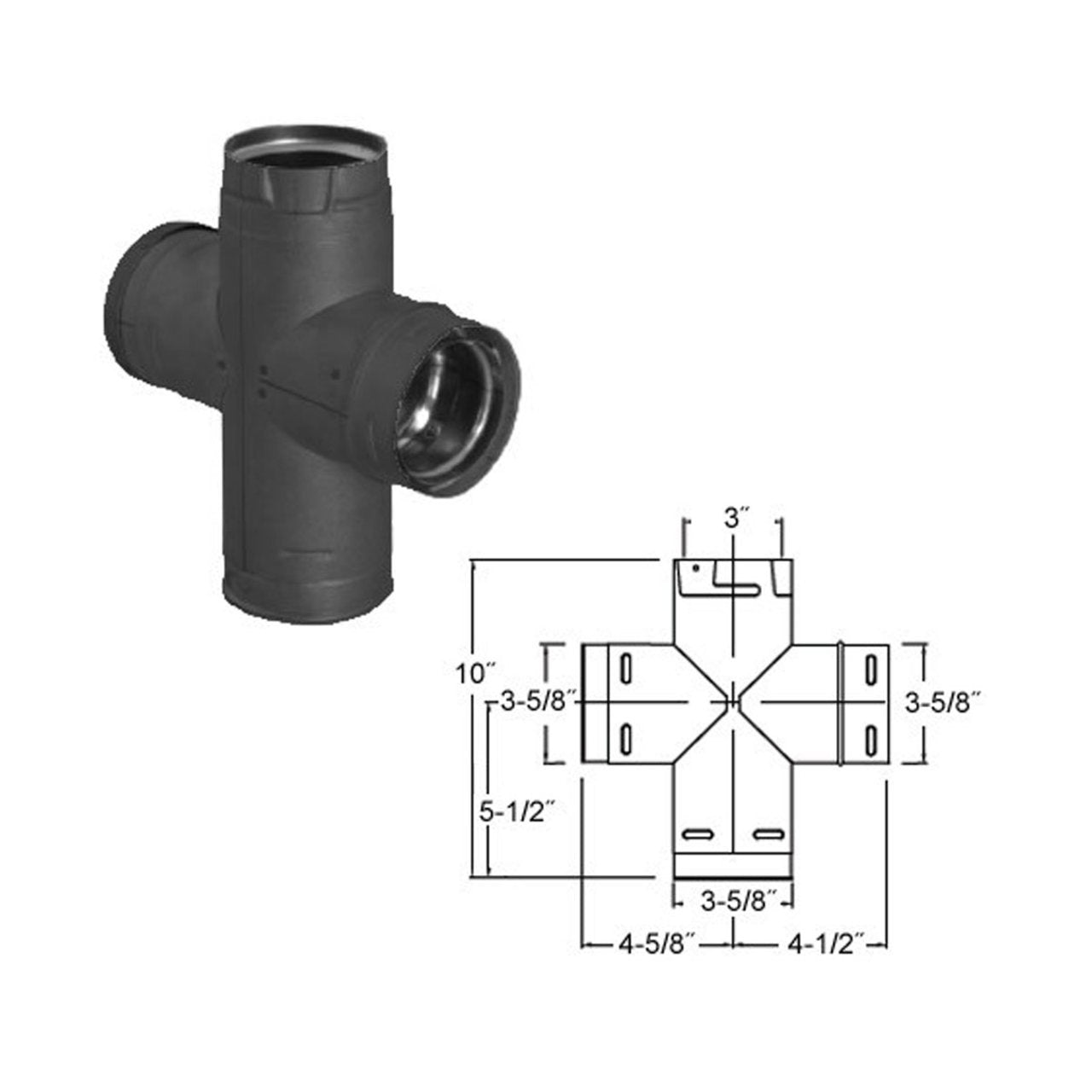 3" PelletVent Pro Double Tee with Clean-Out Tee Cap - Black - 3PVP-DBTB1