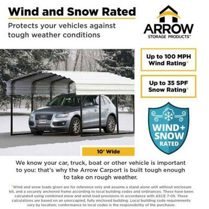 Arrow Carport 10 x 20 x 7 Ft. - Eggshell