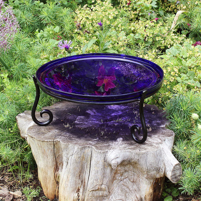 12-in. Cobalt Blue Crackle Glass Bowl Birdbath
