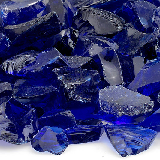 Dark Blue Recycled Fire Pit Glass - Medium 3/4" - 1 1/2"-10 lb