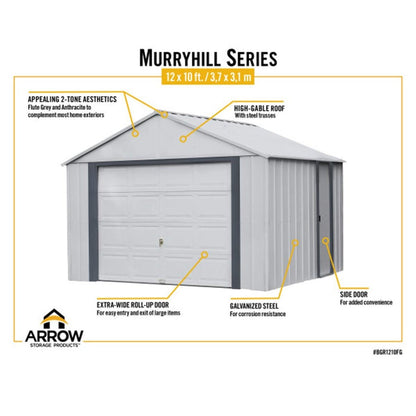 Arrow Murryhill 12 x 10 Steel Storage Garage/Building - Gray