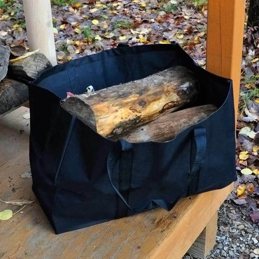 Square Canvas Firewood Carrier with Sides - Black