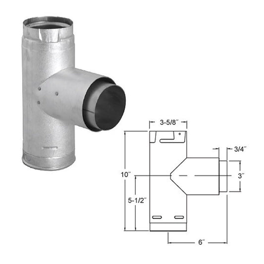 3" PelletVent Pro Adapter Tee with Clean-Out Tee Cap - 3PVP-TAD1