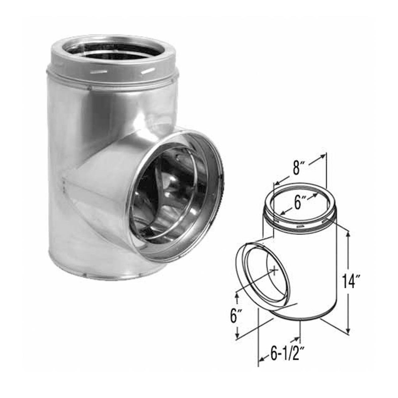 DuraTech 6'' Stainless Steel Standard Tee with Cap - 9475SS