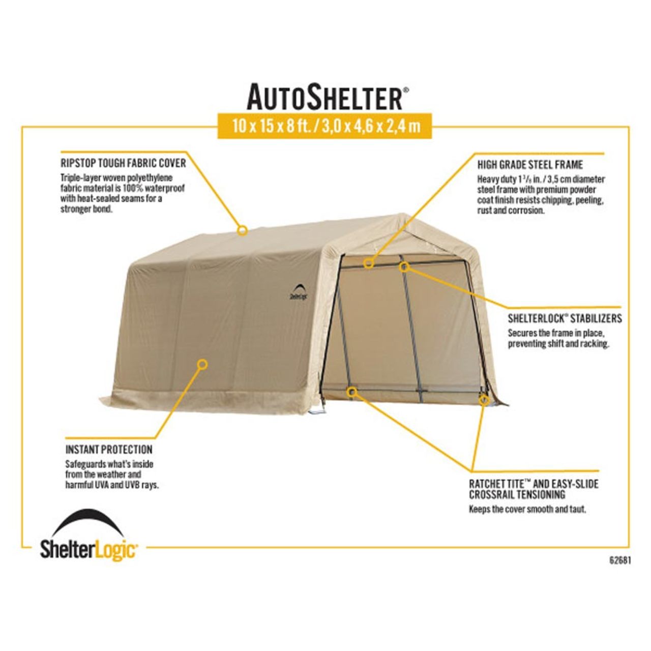 AutoShelter 10' x 15' Tan Garage