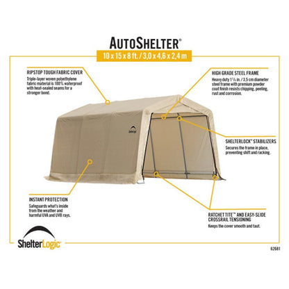 AutoShelter 10 x 15 Tan Garage