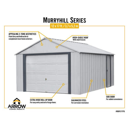 Arrow Murryhill 12' x 17' Steel Storage Garage/Building - Gray