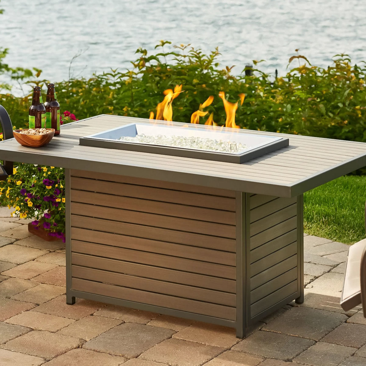 Outdoor Greatroom Kenwood and Brooks Rectangular Chat Height Gas Fire Pit Table