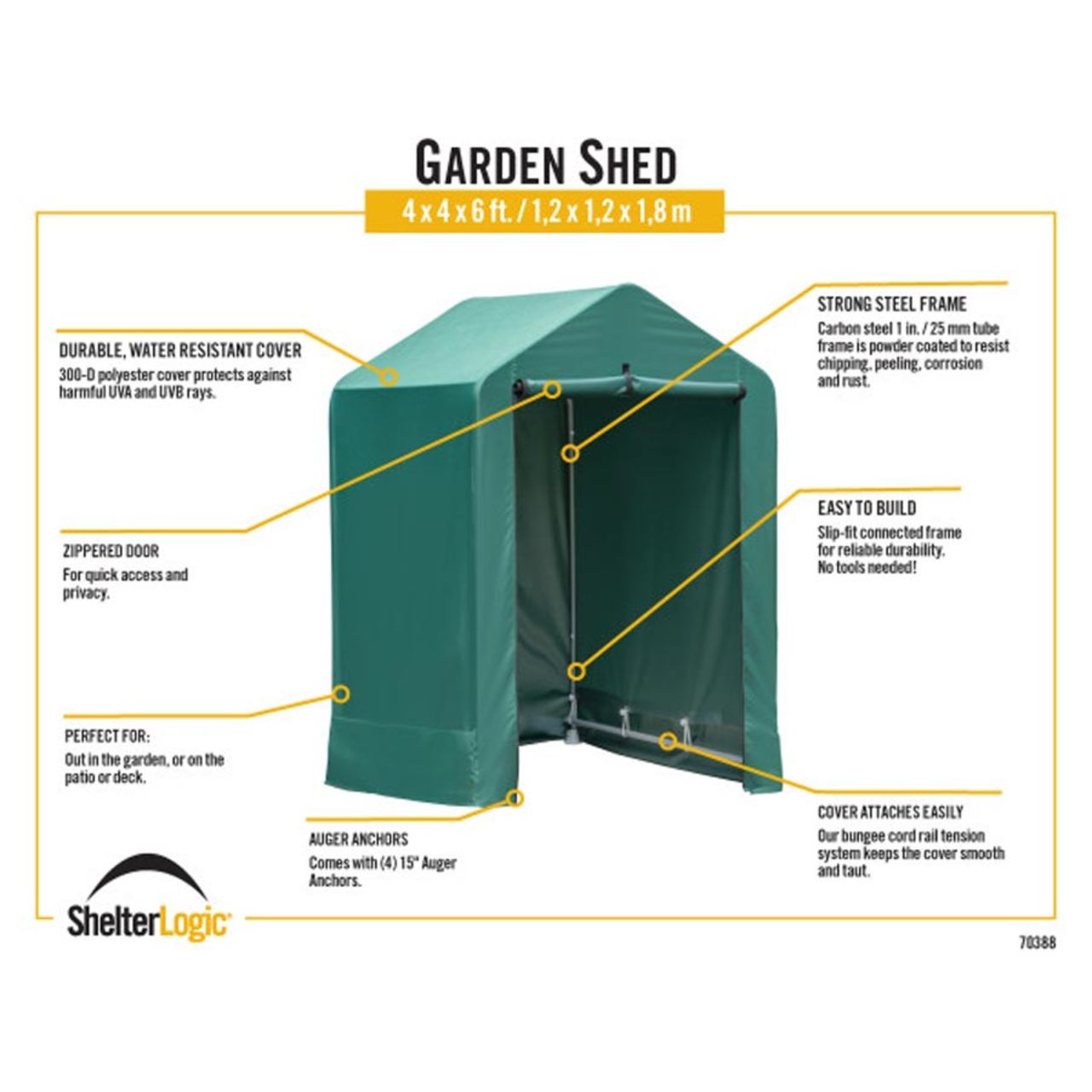4' x 4' x 6' Green Garden Shed