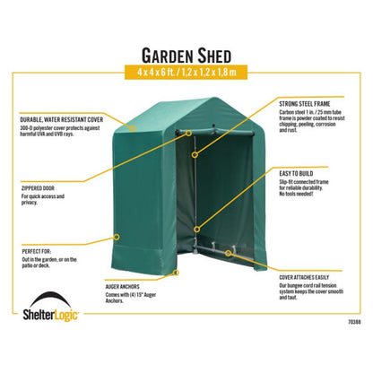 4' x 4' x 6' Green Garden Shed