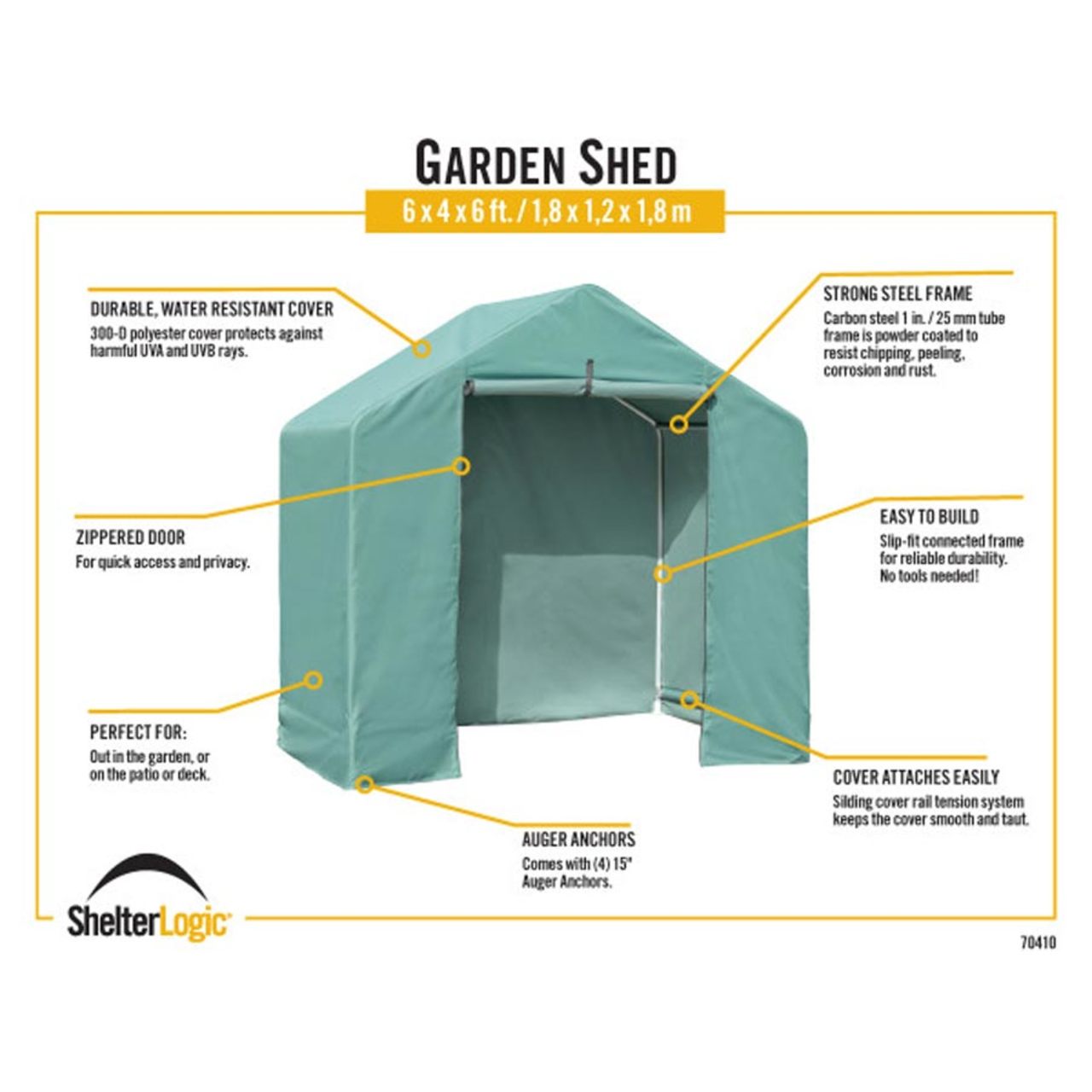 6' x 4' x 6' Green Garden Shed