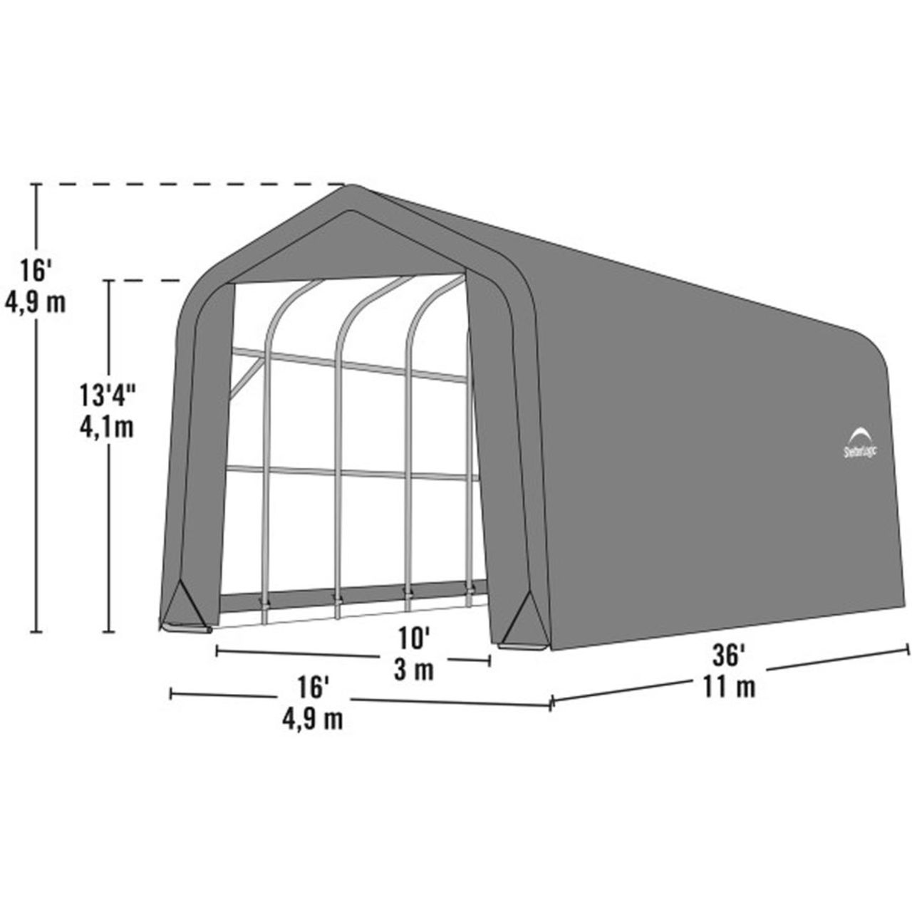 ShelterCoat 16' x 36' Garage With Peak Roof - Gray