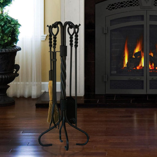 5 Piece Olde World Iron Ring and Swirl Fireplace Tools