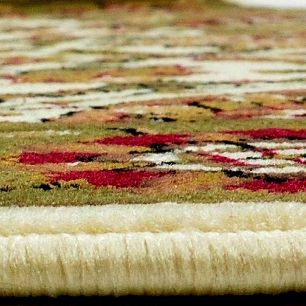 46" Half Round Ivory and Green Floral Hearth Rug