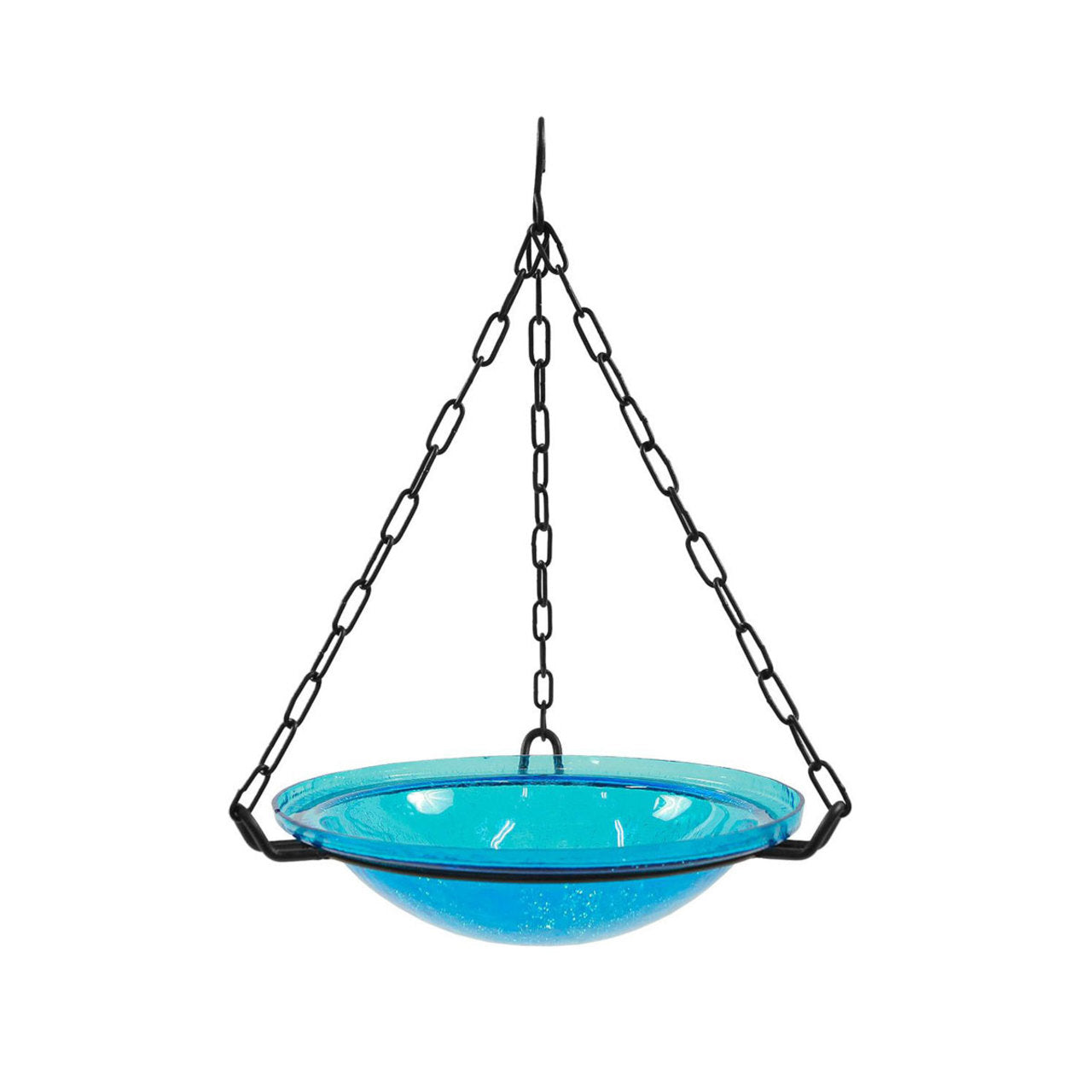 Crackle Glass Hanging Birdbath- Teal