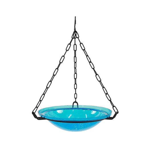 Crackle Glass Hanging Birdbath- Teal