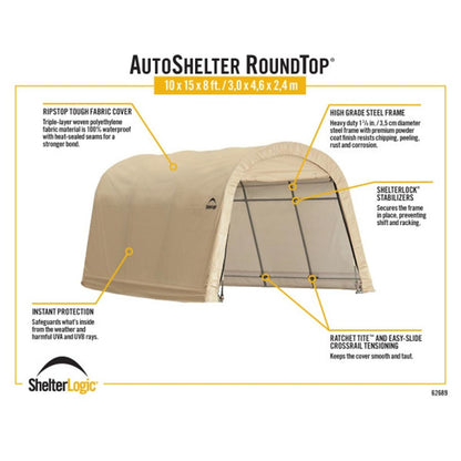 AutoShelter 10' x 15' Tan Roundtop Garage