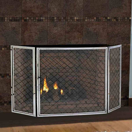 Pilgrim 50" x 30" Polished Nickel Hartwick Tri-Panel Fireplace Screen
