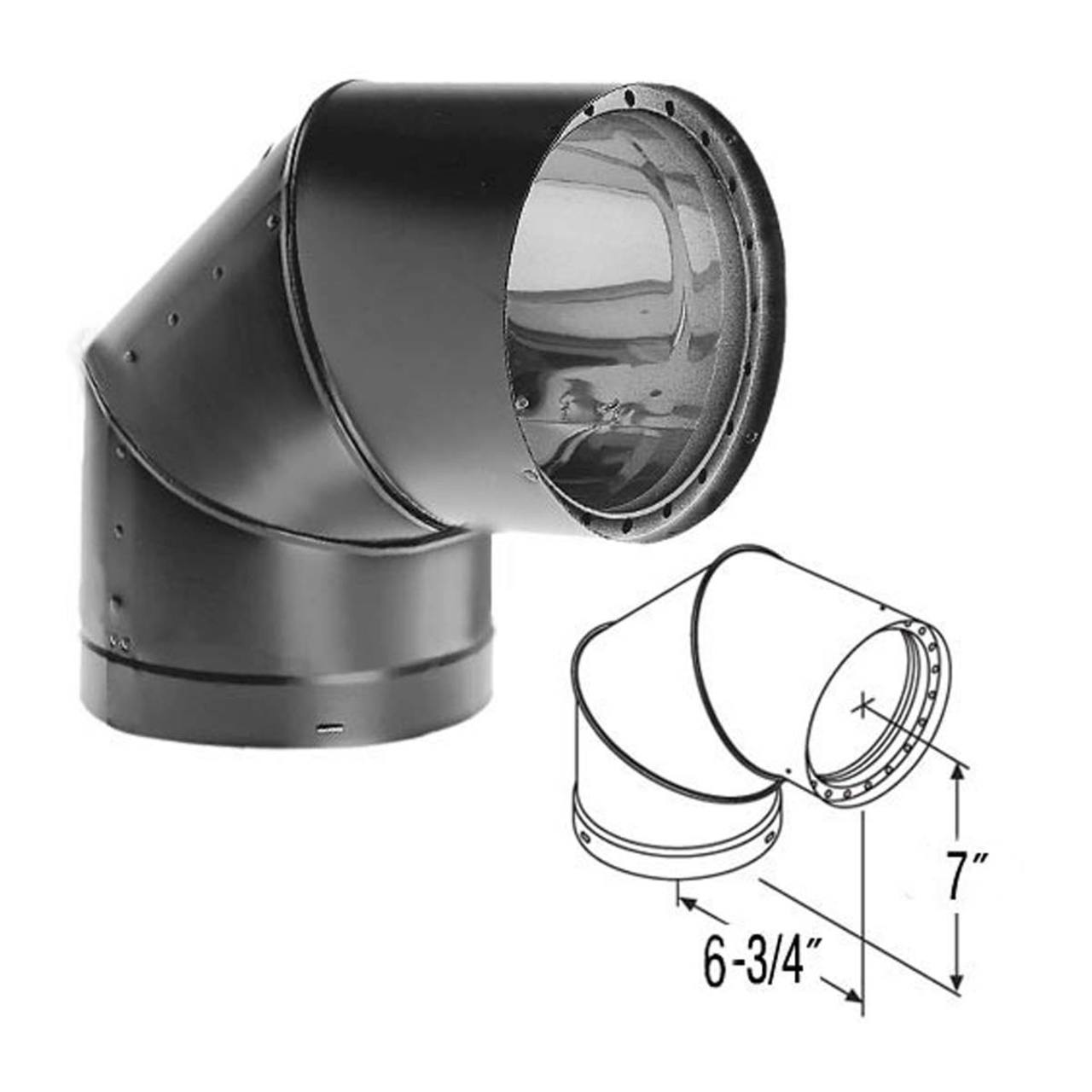 7" DVL 90 Degree Double-Wall Black Elbow - 7DVL-E90
