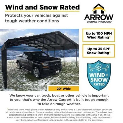 Arrow Carport 20 x 20 x 7 Ft. - Charcoal
